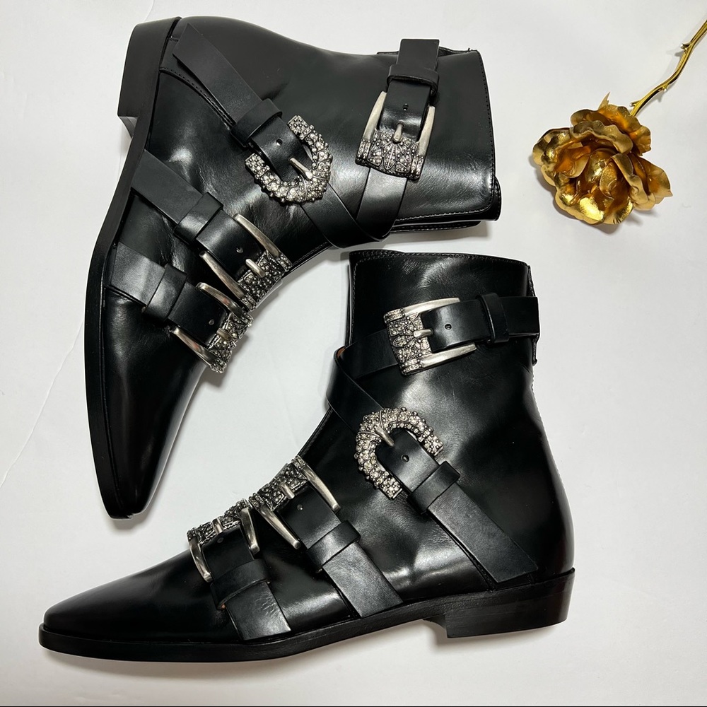 Etro Buckles leather boots with crystal jewels embellished